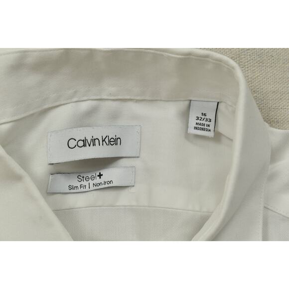 Men's Button Down Calvin Klein Size 16 32/33 Steel + White Slim Fit Non Iron - Picture 8 of 8